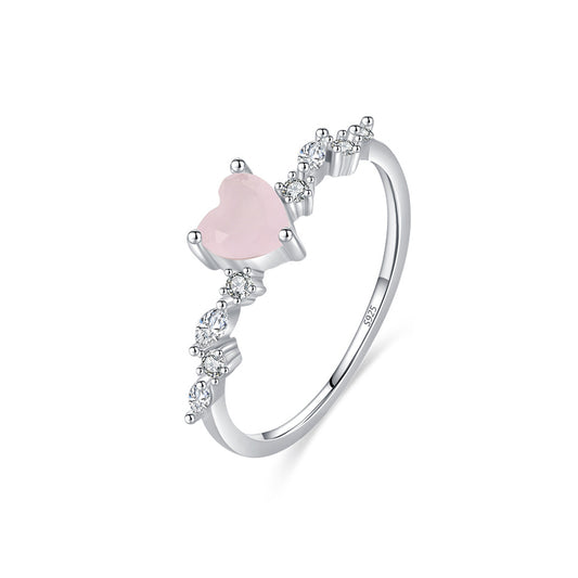 Sterling Silver Heart Ring with Pink Crystal - Cute and Sweet Women's Fashion Ring