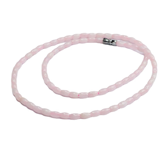 Natural Jade Necklace Pink Oval Bead Chain Jewelry