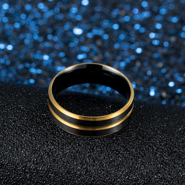 Titanium Steel Men's Ring Lasha Groove Black Gold Trend