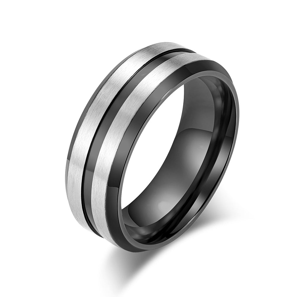 Stainless Steel Black-Plated Brushed Matte Men's Ring