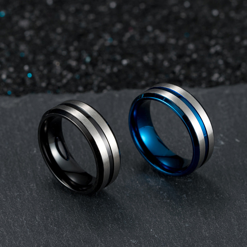 Planderful Mens Titanium Steel Ring 8mm Wide Matte Brushed Double Beveled Everyday Versatile Jewelry