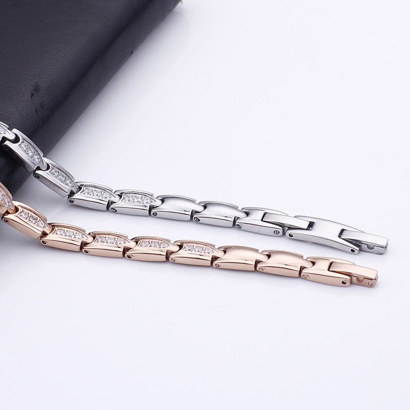 Trendy Multi-Color Stainless Steel Couple Bracelets with Stones for Fashionable Men and Women in Japan and South Korea