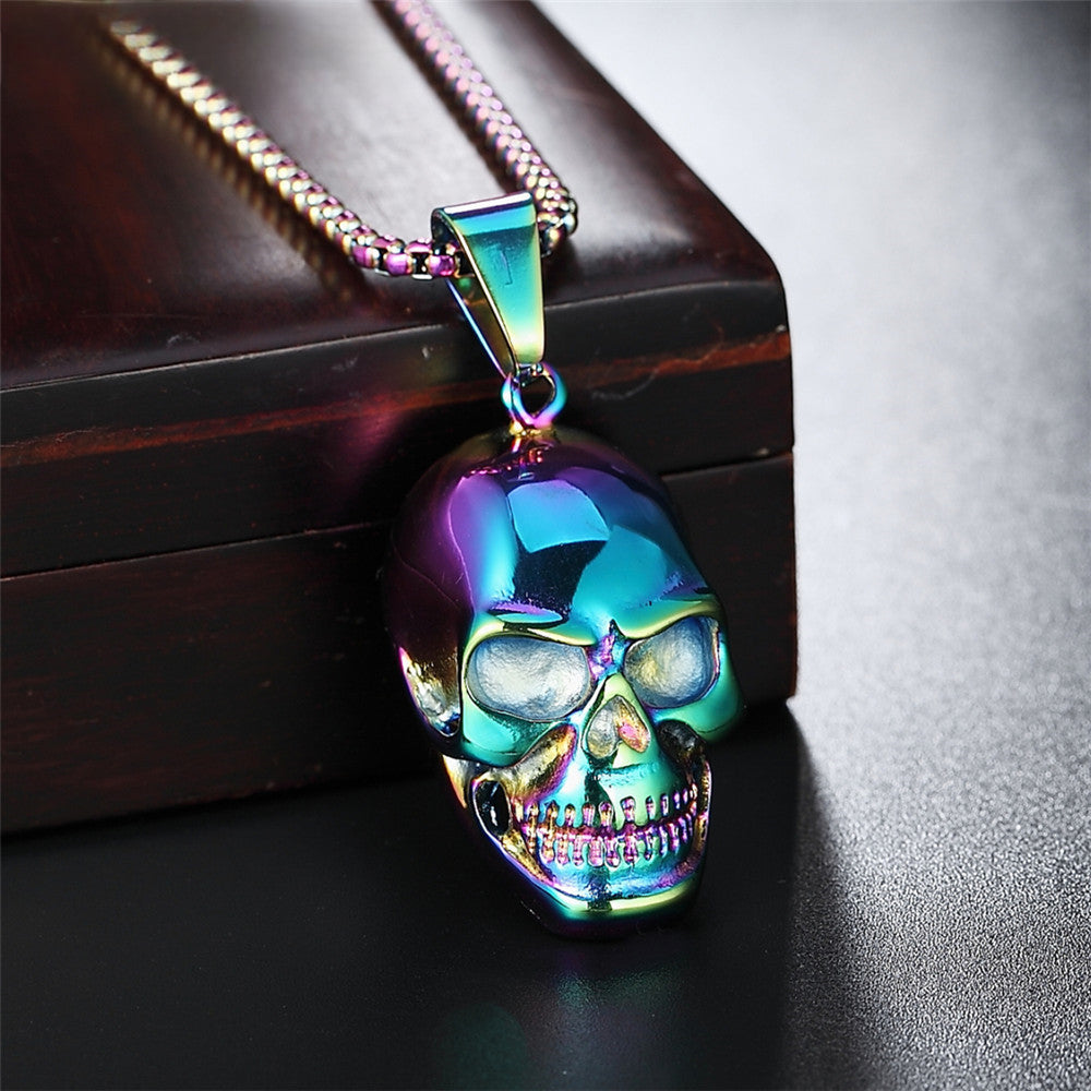 Halloween Coloured Skull Titanium Steel Necklace for Men
