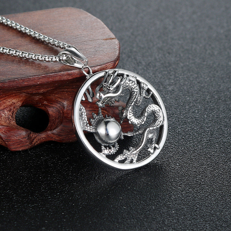 Edgy Titanium Steel Dragon Ball Pendant for Men - Personalized Punk Animal Jewelry