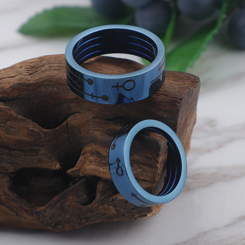 Classic Blue Titanium Steel Ring, Couple Style, Stainless Steel Ring,