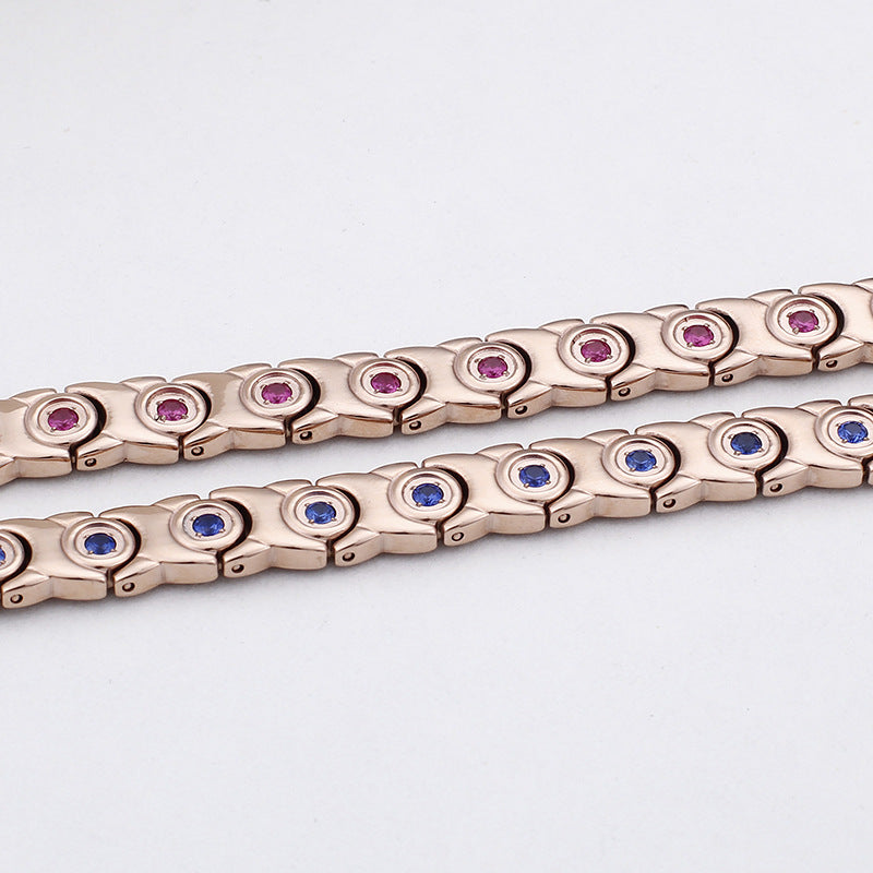 Titanium Steel Magnetic Bracelets for Men and Women with Zircon Inlay and Rose Gold Electroplating