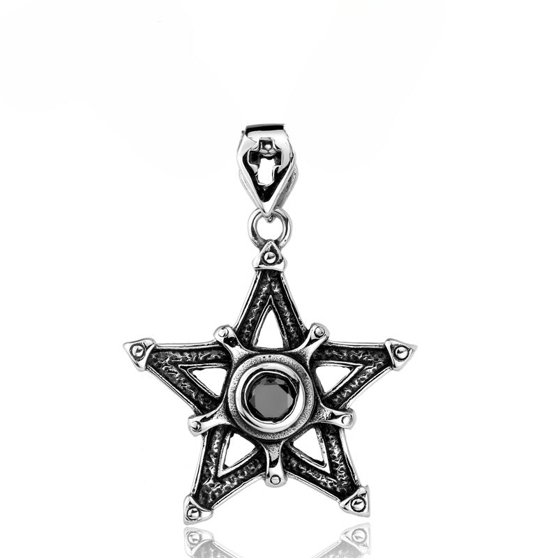 Trendy Titanium Steel Pentagram Pendant for Men - Universal Zircon Jewelry Wholesale