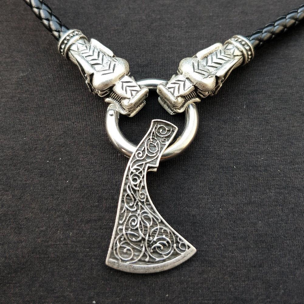 Viking Myth Totem Necklace with Slavic Axe Pendant - Men's Talisman Accessory