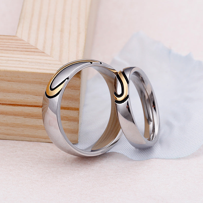 Heart-Shaped Puzzle Titanium Steel Couple Ring, Valentine's Day Gift.