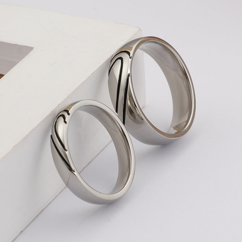 Korean Version Of Titanium Steel Ring, Love-Shaped Couple Ring, Couple Ring,
