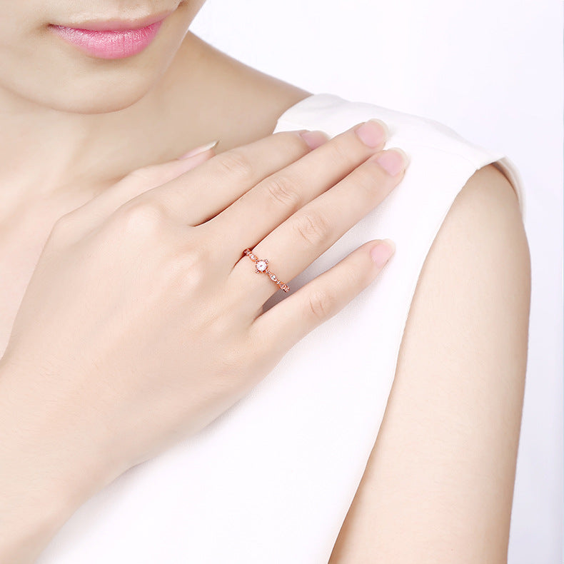 Luxury Round Cut Pink Crystal Opening Silver Ring