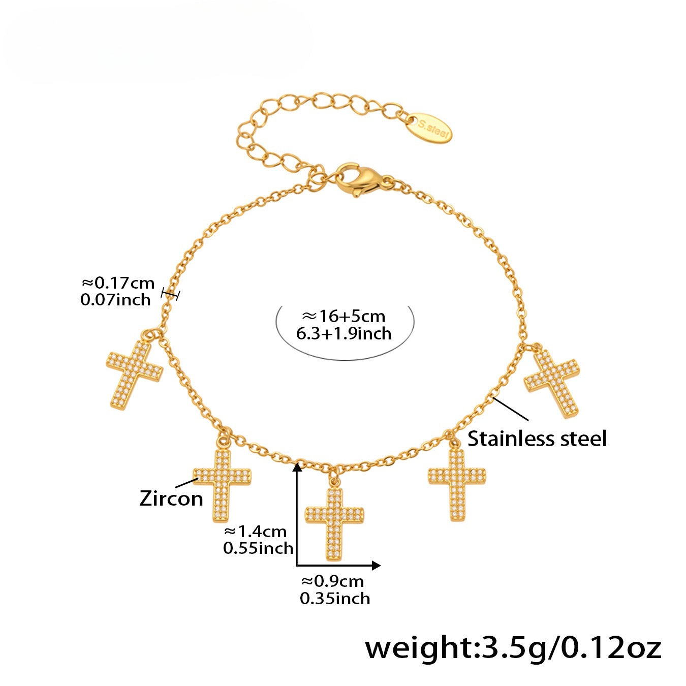 Planderful Zircon Stainless Steel Cross Bracelet For Women