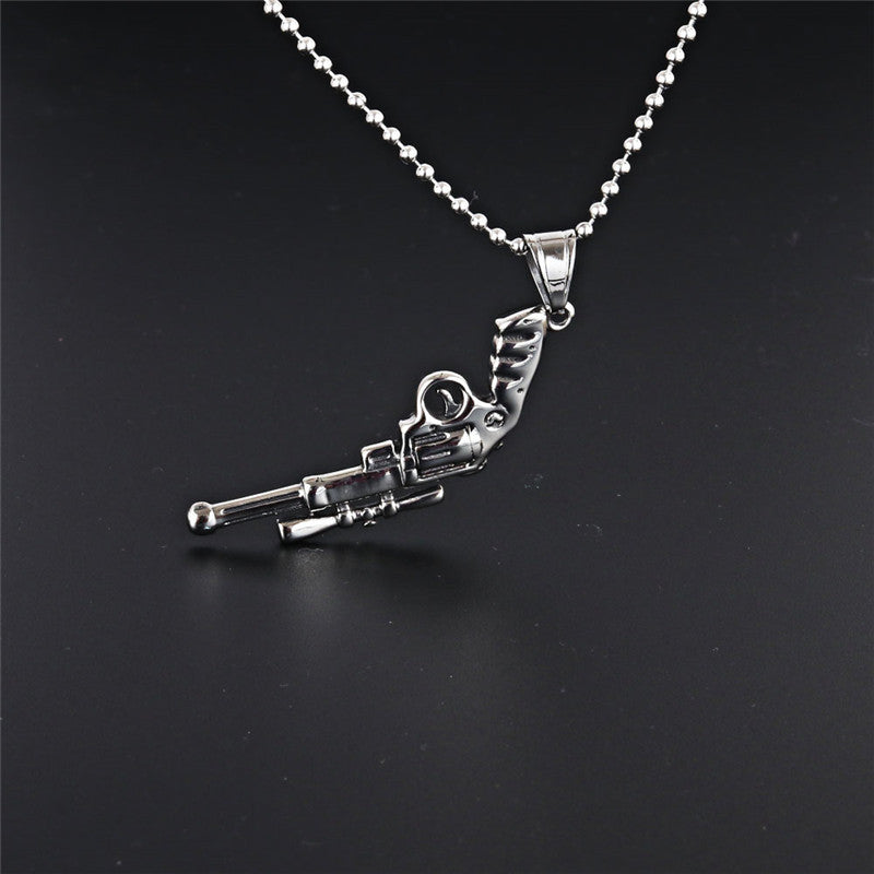 Punk Rock Titanium Steel Revolver Pendant Necklace for Men - Wholesale Stainless Steel Rifle Accessories