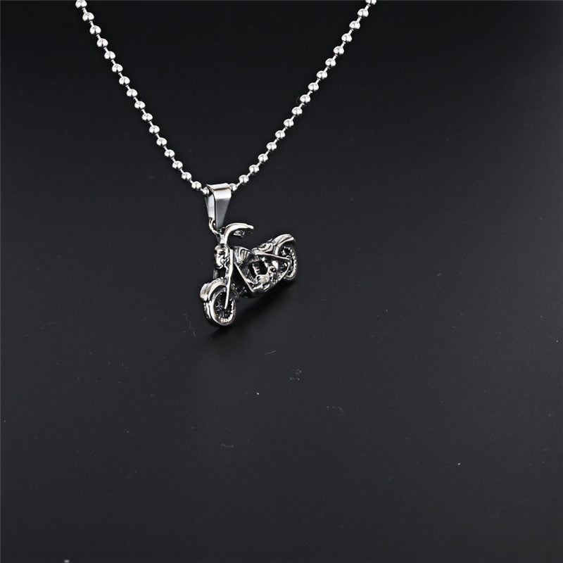 Titanium Steel Motorcycle Pendant Necklace for Men - Retro Locomotive Design by Planderful