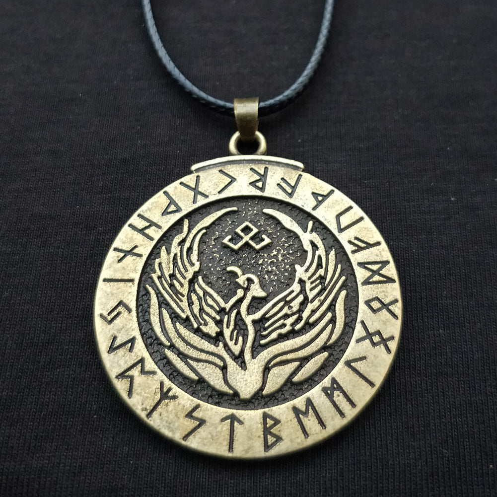 Viking Legend Phoenix Firebird Rune Pendant Necklace - Norse Legacy Collection