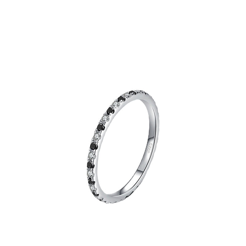 Simple Sterling Silver Micro-Inlay Ring with Zircon Gemstones