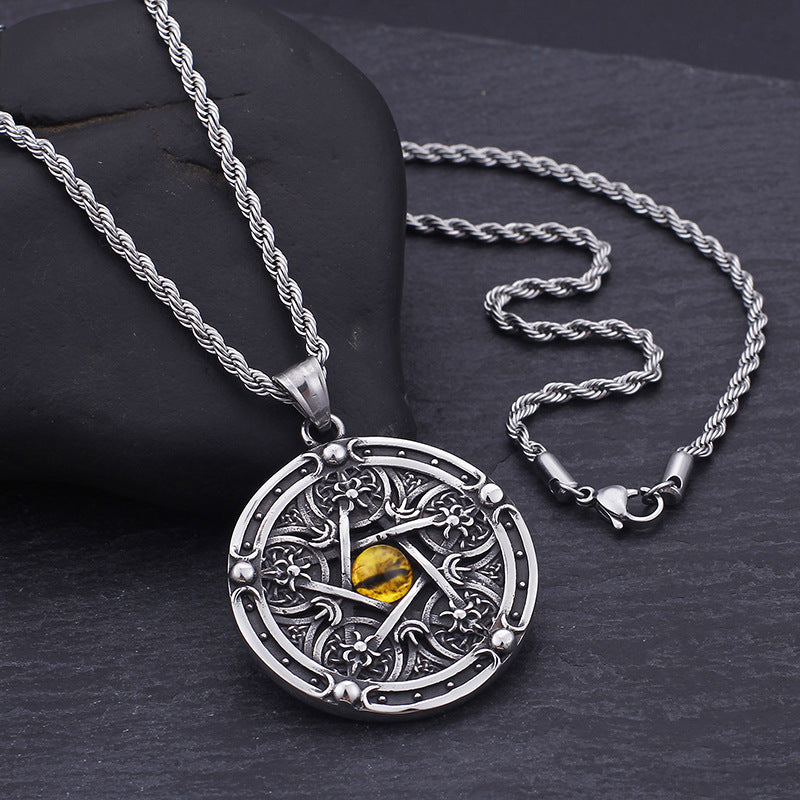 Guardian Angel Men's Titanium Pendant with Pentagram Tag