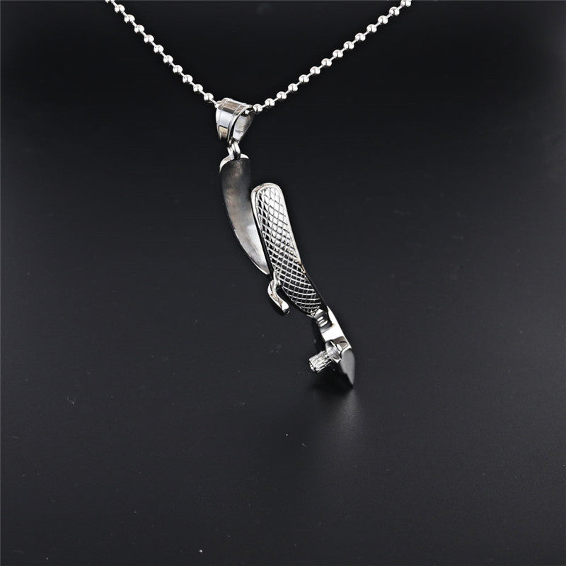 Men's Titanium Steel Scissors Pendant Necklace - Creative Haircut Shovel Design for a Stylish Look