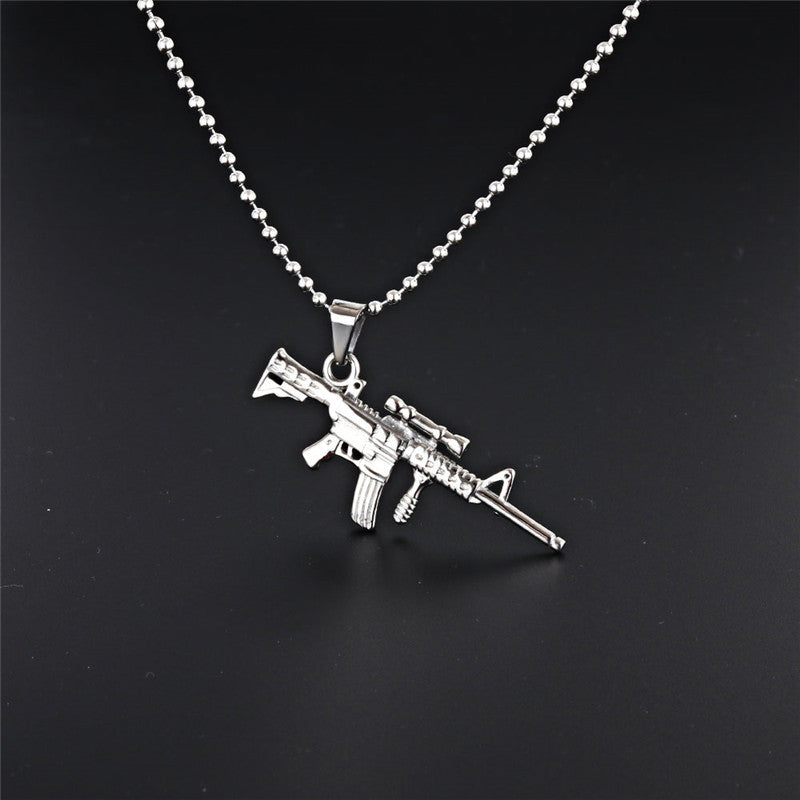 Titanium Steel Sniper Rifle Pendant Necklace for Men - Punk Rock Style Stainless Steel Accessories Wholesale