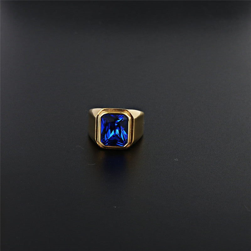 Planderful Stainless Steel Square Zircon Ring For Men Unisex Bold Punk Rock Protection Statement