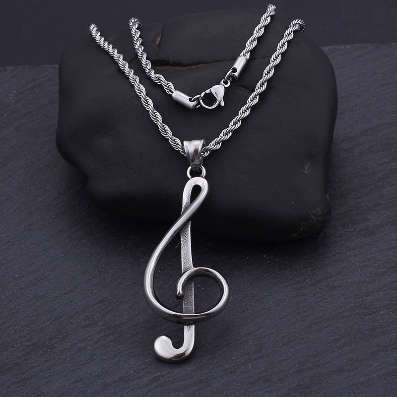 Hip-Hop Titanium Steel Music Symbol Pendant for Men - European and American Creative Design