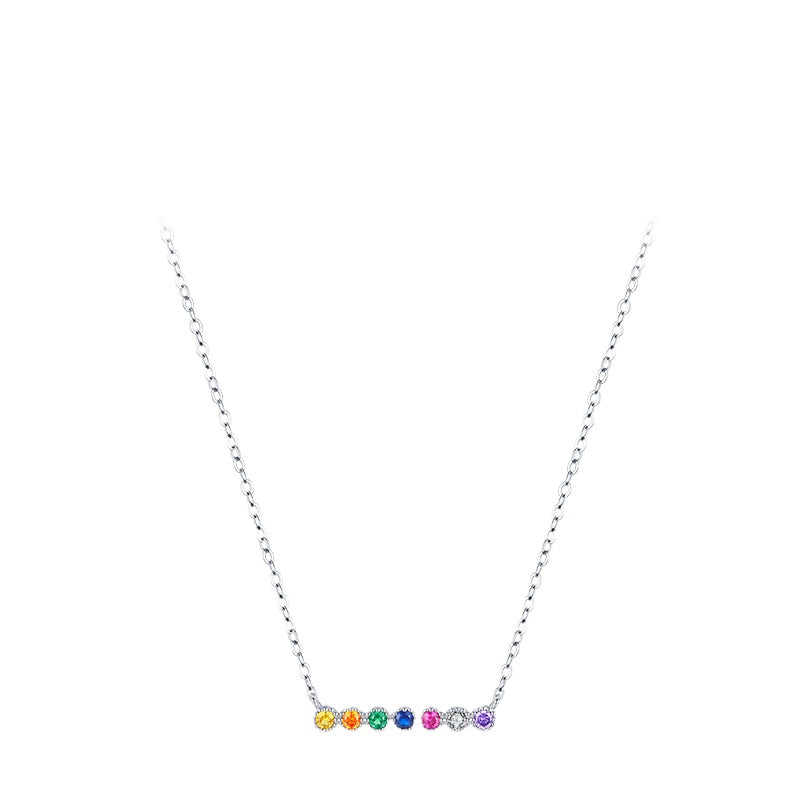 Rainbow Candy Sterling Silver Necklace with Zircon Pendant for Women