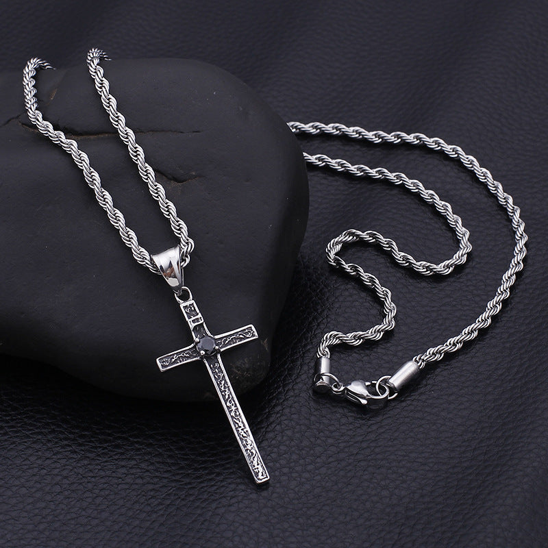 Men's Retro Titanium Steel Cross Pendant - Trendy Simple Jewelry for Modern Style