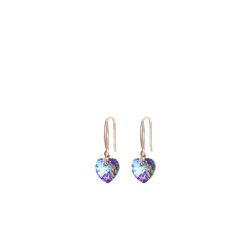 Exquisite S925 Sterling Silver Heart-shaped Crystal Earrings
