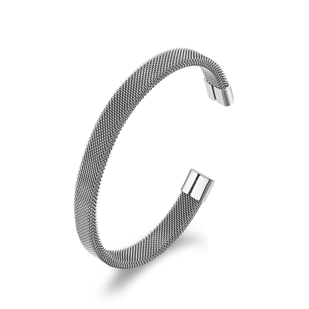 Stainless Steel High-Density Mesh Spring C-Shaped Open Bracelet