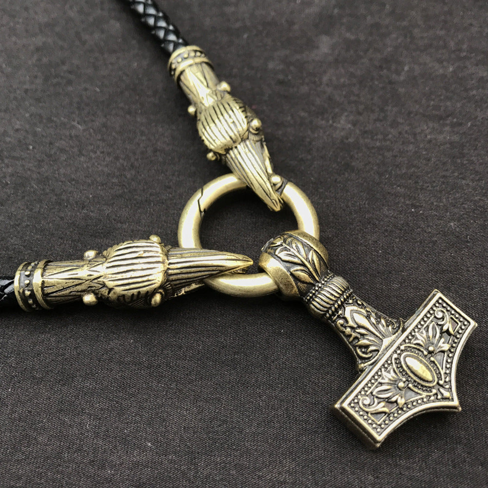 Double Dragon Head Thor Hammer Necklace - Norse Legacy Viking Pirate Amulet