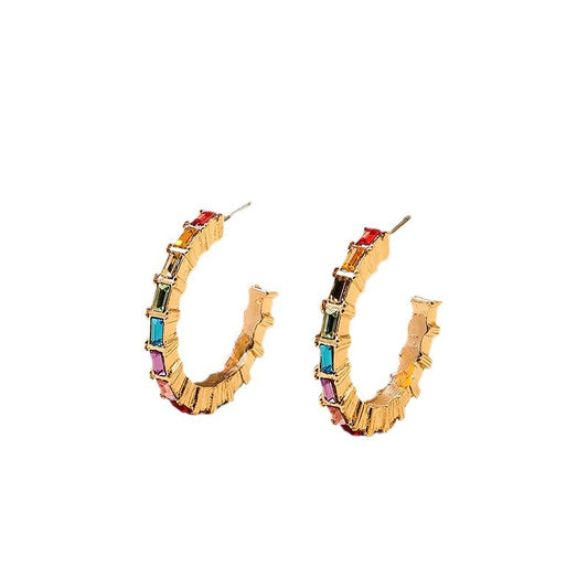 Radiant Rainbow Zircon C-Shaped Earrings - Vienna Verve Collection by Planderful
