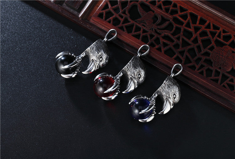 Titanium Steel Pendant Necklace Eagle Claw Stone Unisex Protection Planderful Everyday Genie
