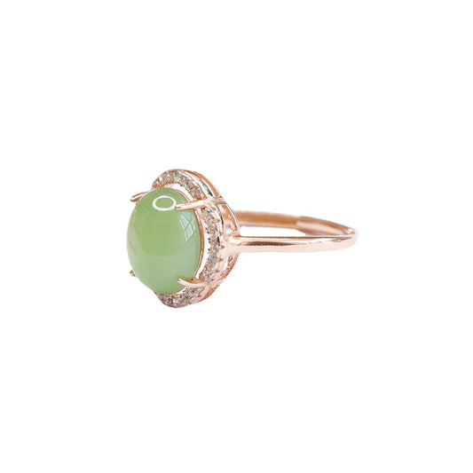 The Fortune's Favor Collection: Sterling Silver Petal Zircon Ring with Hetian Jade