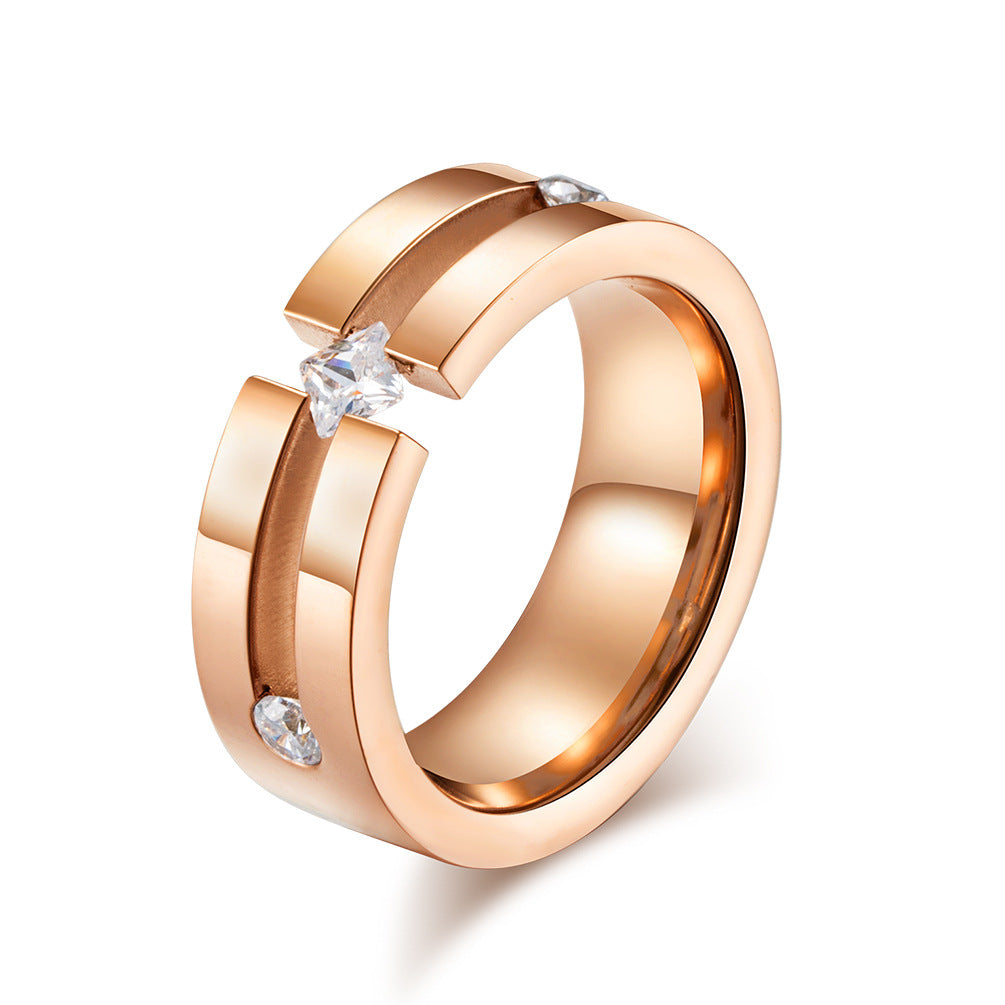 Zircon Zircon Stainless Steel Ring – Square Zircon Couple