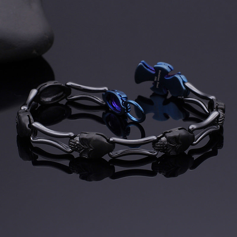 Punk-Inspired Stainless Steel Skull Cross Blue Bracelet for Men