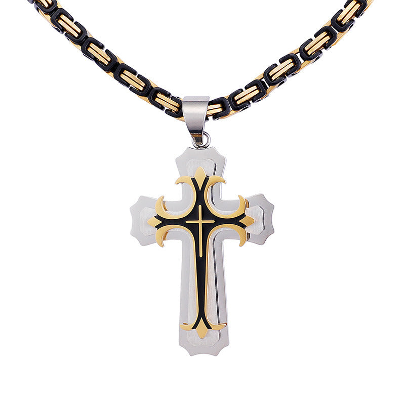 Bold Titanium Steel Cross Pendant for Men - European and American Style