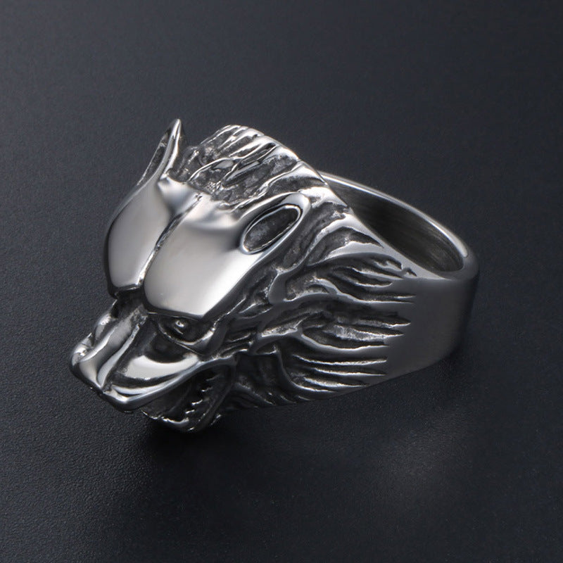 Titanium Steel Retro Skull and Wolf Head Ring with Dragon Claw Design for Men and Women