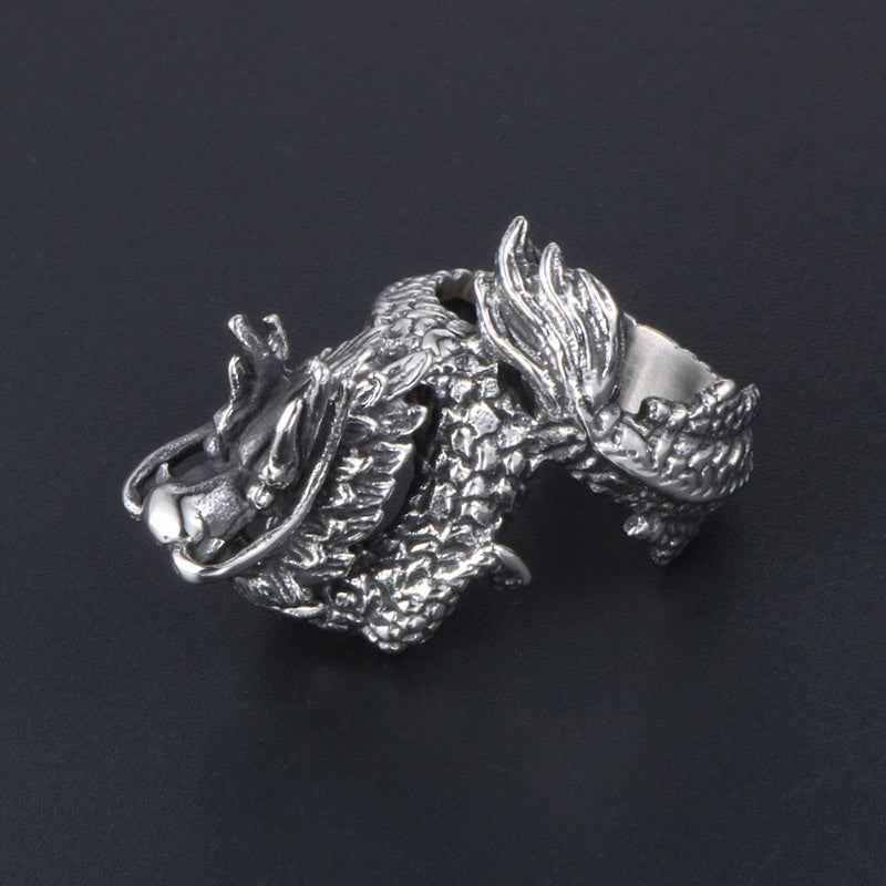 Men's Urban Retro Thai Silver-Style Ring - Hipster Chinese Dragon Design in Titanium Steel