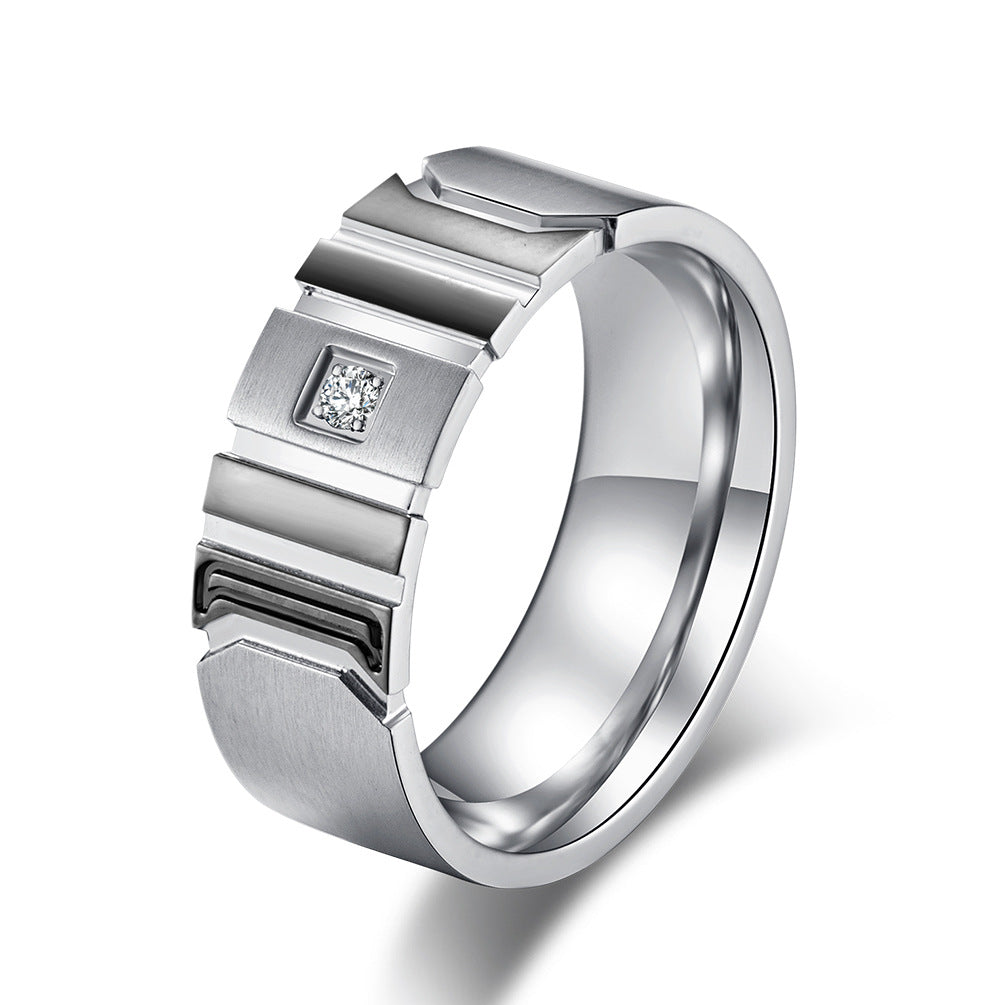 Stainless Steel Gold-Plated Zircon Ring – Engraved Pattern Gold Men's