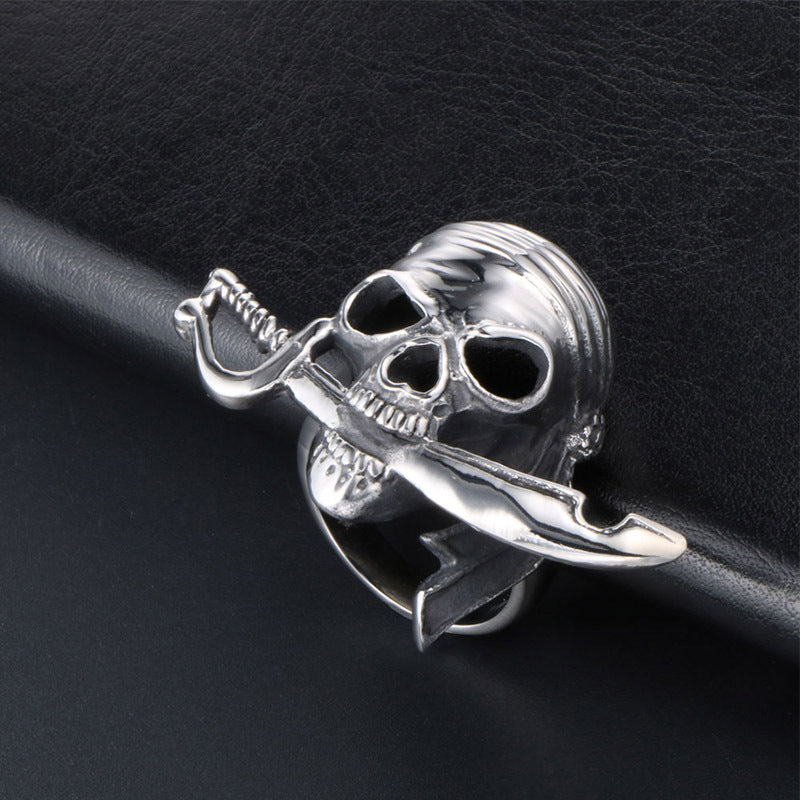Personalized Stainless Steel Pirate Skull Ring for Men - Trendy European and American Fashion Jewelry