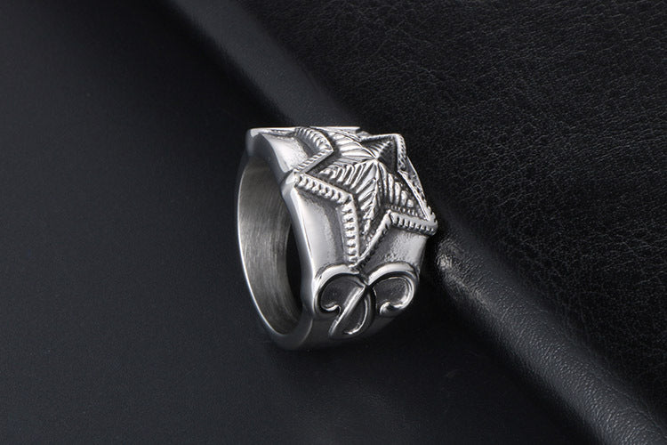 Korean Star Ring Pentagram Men Titanium Hip Hop Jewelry