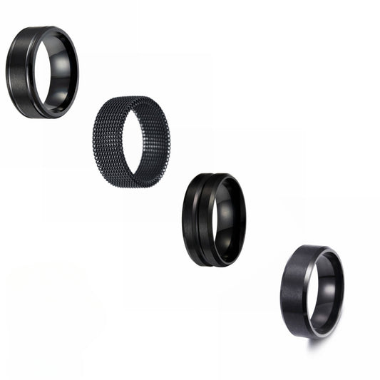 European Elegance Men's Titanium Ring with Black Plating - Stainless Steel, 8mm Width