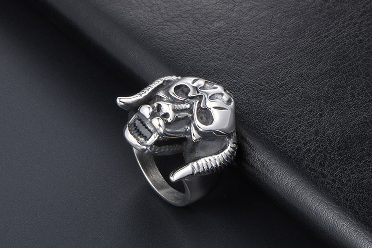 Personalized Retro Titanium Monster Ring for Men Horror Horn