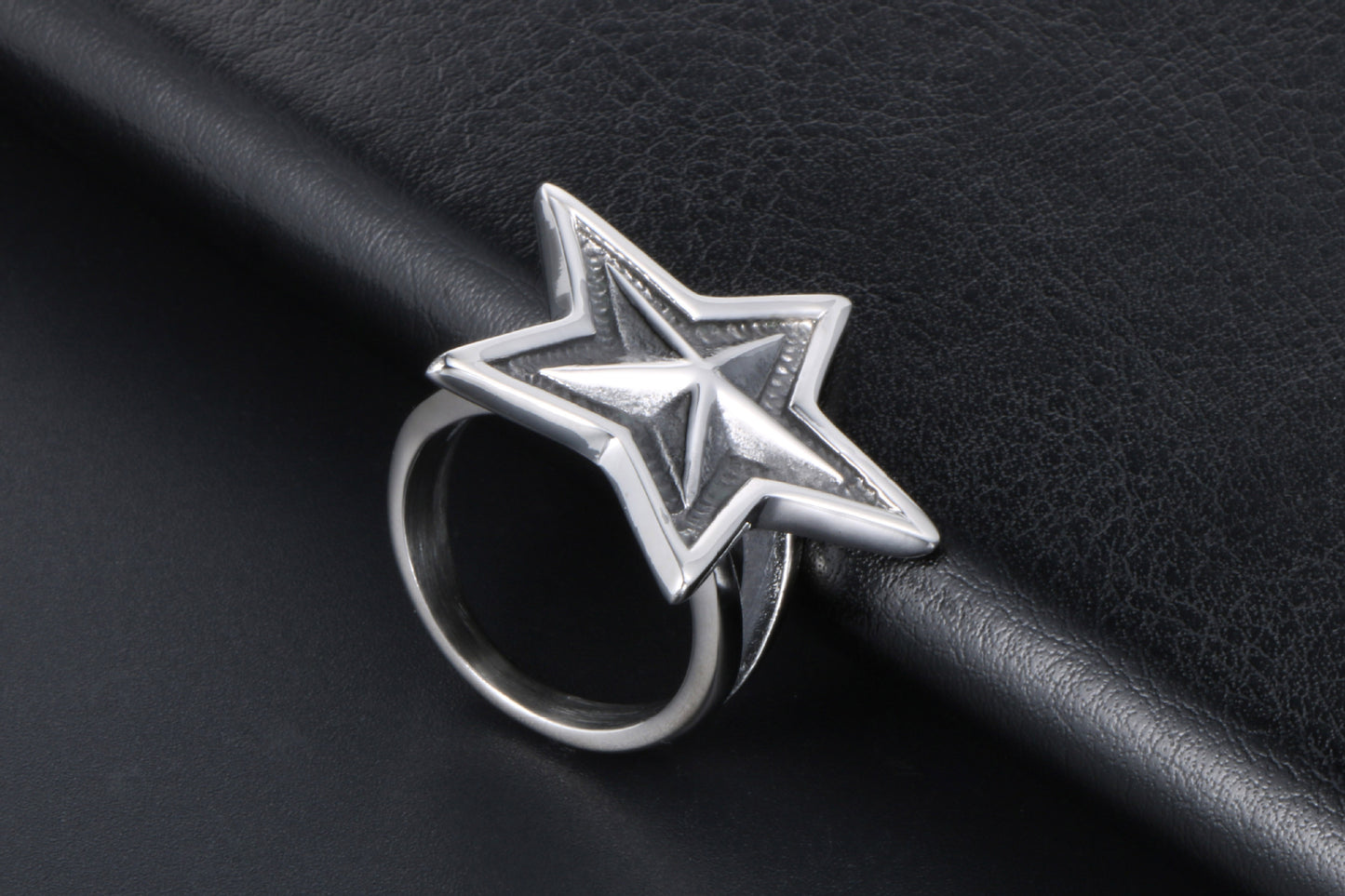 Punk Titanium Steel Big Five Pointed Star Ring For Men