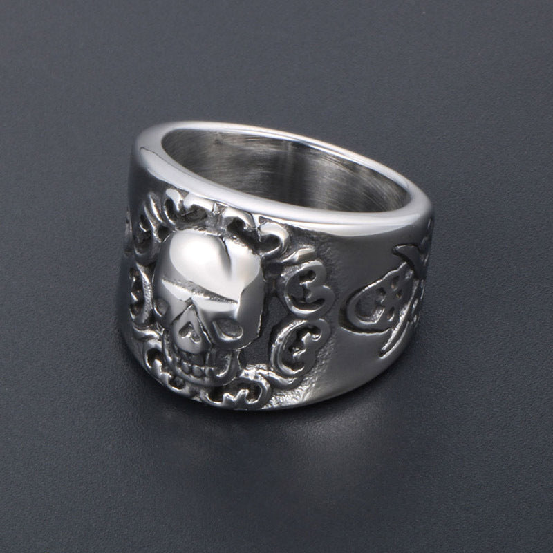 Titanium Steel Hollow Skeleton Ghost Horse Skull Ring for Men - European and American Punk Fashion