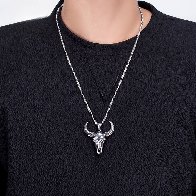 Steel Necklace - Statement Bull Pendant For Men Urban Hip Hop Punk Jewelry Everyday Wear