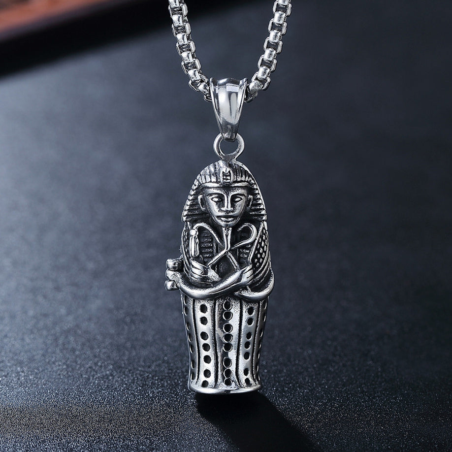 Egyptian Pharaoh Mummy Coffin Titanium Steel Necklace for Men