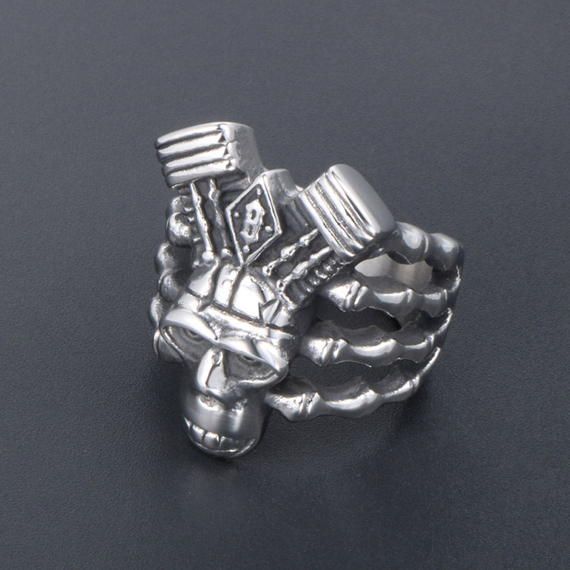 Men's Punk Titanium Steel Ghost Head Ring - Trendy Crown Skull Design