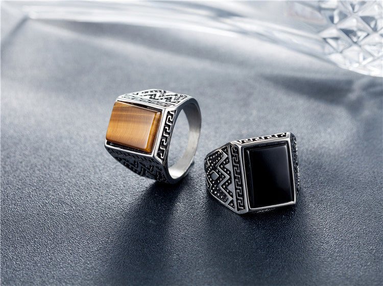 Tigers Eye Ring For Men Unisex Titanium Steel Retro Style Planderful Protective Statement Jewelry