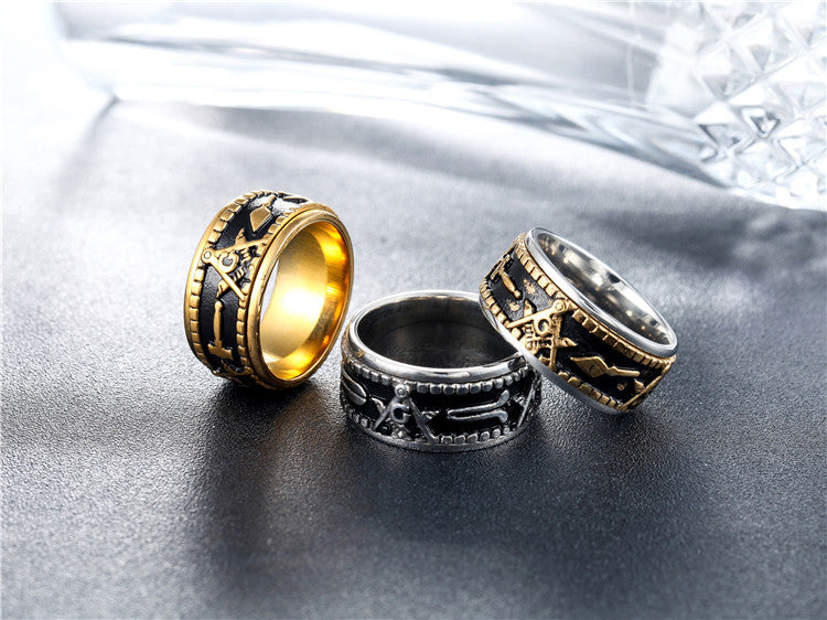Planderful Masonic Logo Titanium Ring For Unisex Durability And Symbolic Protection Gift Sizes 7 To 12